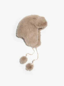 Lipsy Faux Fur Trapper Hat with Poms Neutral