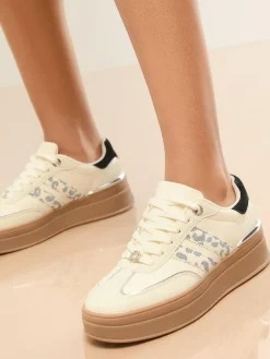 Lipsy Off White Leopard Standard Fit Print Side Stripe Chunky Gum Sports Trainers^Women Sneakers