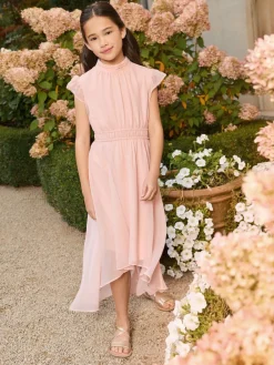 New Lipsy Pink Flutter Sleeve Occasion Dress (5-16yrs)