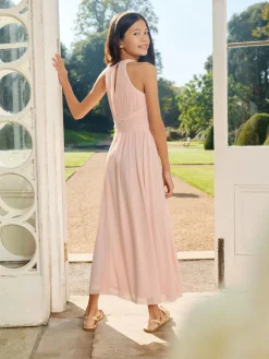 Sale Lipsy Pink Pleated Halter Maxi Occasion Dress (5-16yrs)