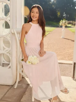 Sale Lipsy Pink Pleated Halter Maxi Occasion Dress (5-16yrs)