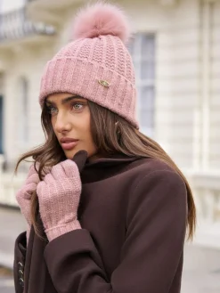 Online Lipsy Shimmer Ribbed Knitted Gloves Pink