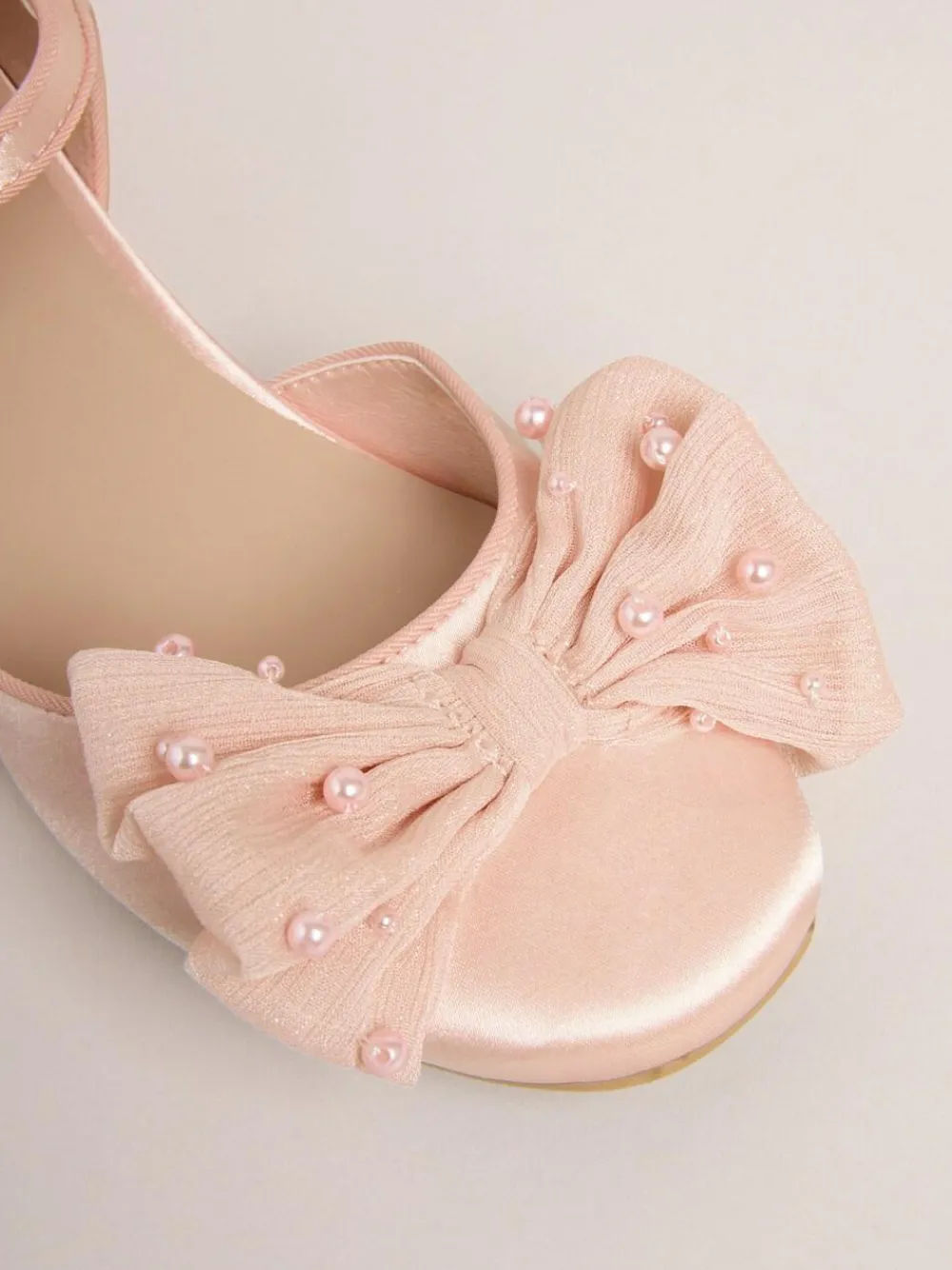 Hot Lipsy Standard Fit (F) Low Block Heel Pearl Bow Occasion Flower Heeled Sandals Pink