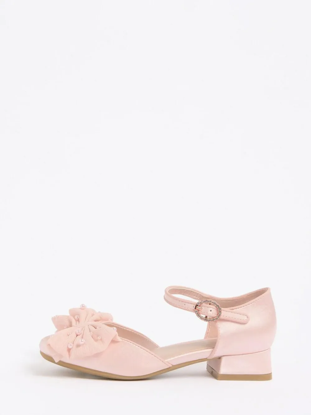 Hot Lipsy Standard Fit (F) Low Block Heel Pearl Bow Occasion Flower Heeled Sandals Pink