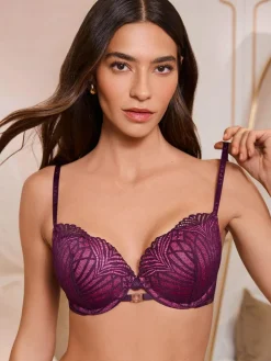 Sale Lipsy Pink/Purple Geo Lace Triple Boost Bra