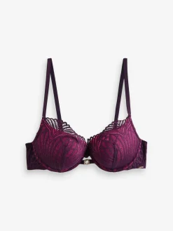 Sale Lipsy Pink/Purple Geo Lace Triple Boost Bra
