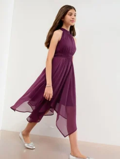 Lipsy Hanky Hem Halter Occasion Dress (7-16yrs) Plum Purple