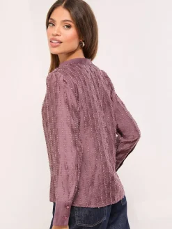Lipsy Purple Button Down Burnout Detail Shirt^Women Blouses & Shirts