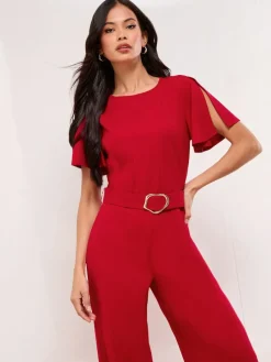 Sale Lipsy Short Sleeve Hardware Jumpsuit Red