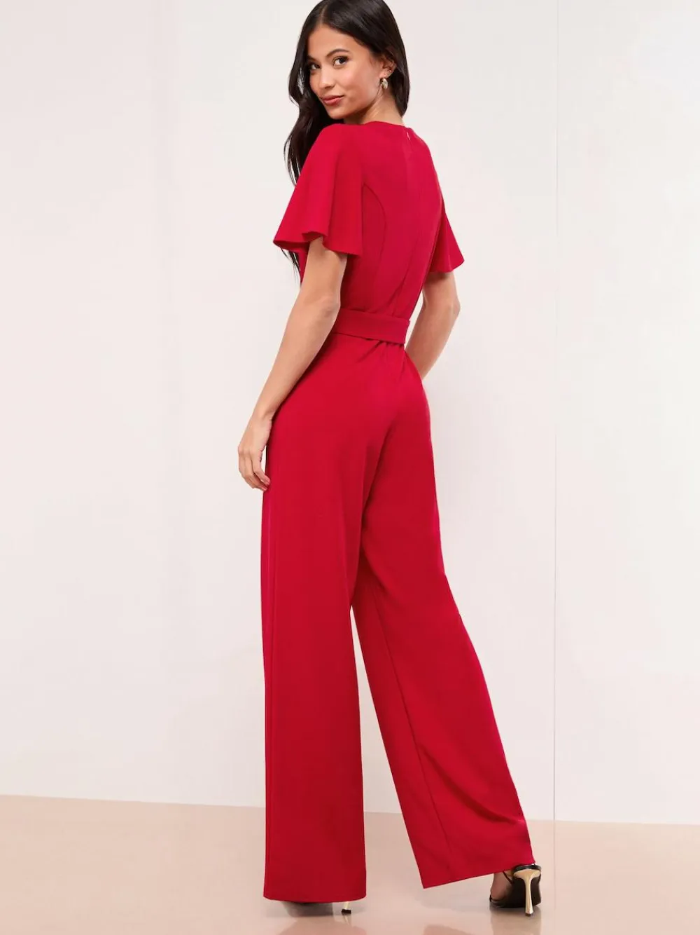 Sale Lipsy Short Sleeve Hardware Jumpsuit Red