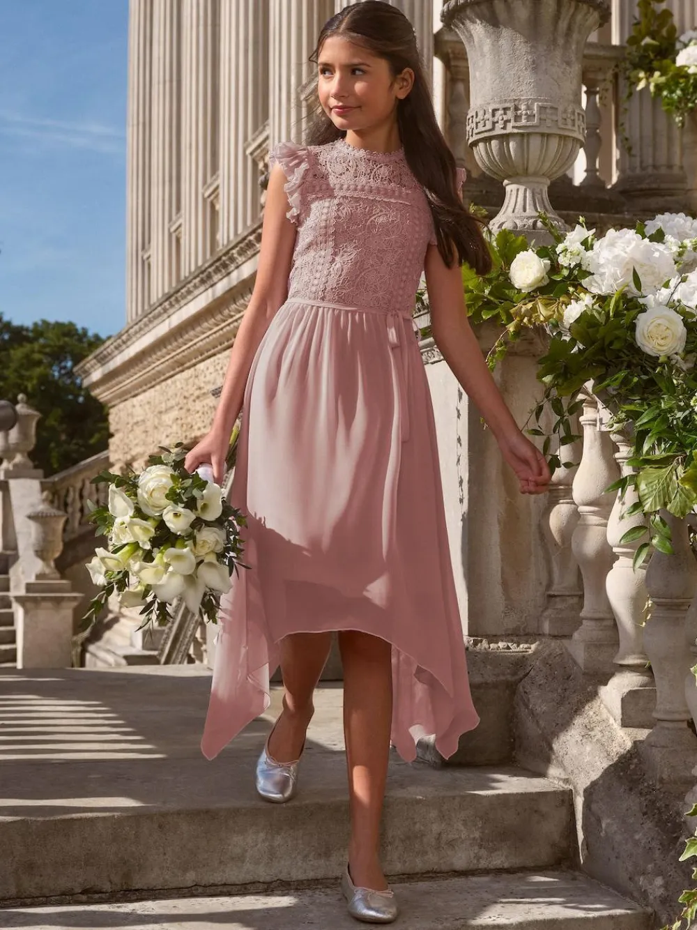 Discount Lipsy Lace Front Flutter Sleeve Occasion Dress (5-16yrs) Rose Pink