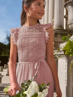 Discount Lipsy Lace Front Flutter Sleeve Occasion Dress (5-16yrs) Rose Pink