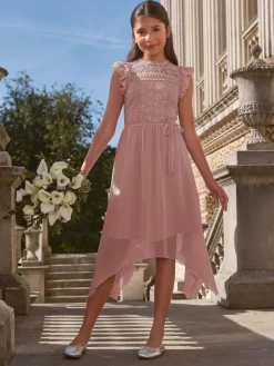 Discount Lipsy Lace Front Flutter Sleeve Occasion Dress (5-16yrs) Rose Pink