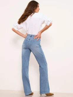 Outlet Lipsy Wide Leg Jeans Studded Mid Wash Blue