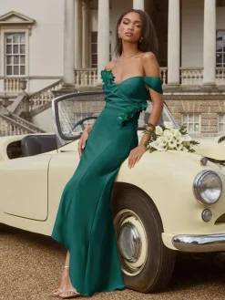 Outlet Lipsy Bardot 3D Floral Trim Bridesmaid Dress Teal Blue