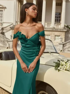 Outlet Lipsy Bardot 3D Floral Trim Bridesmaid Dress Teal Blue