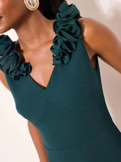 New Lipsy Teal Blue Flower Trim V-Neck Skater Dress