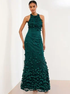 Outlet Lipsy Teal Blue Petite Premium Floral 3D Textured Halter Maxi Dress