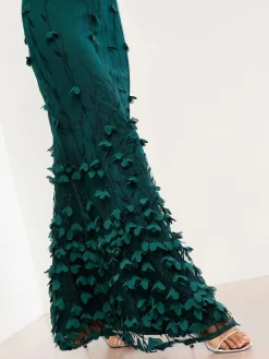 Lipsy Teal Blue Premium Floral 3D Textured Halter Maxi Dress^Women Occasion Dresses|Maxi Dresses