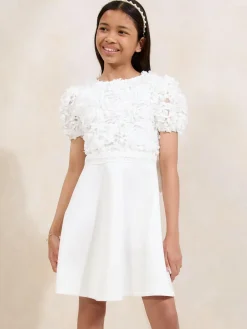 New Lipsy White 3D Floral 2-in-1 Occasion Dress (5-16yrs)