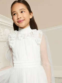 Lipsy White Holy Communion Long Sleeve Mesh Corsage Occasion Dress (7-11yrs)^ Occasionwear
