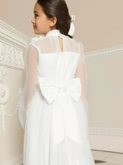 Lipsy White Holy Communion Long Sleeve Mesh Corsage Occasion Dress (7-11yrs)^ Occasionwear