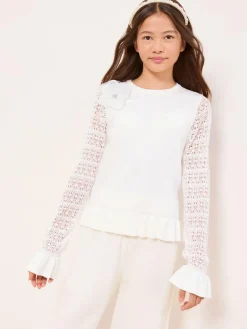 Lipsy White Knit Peplum Lace Occasion Jumper (5-16yrs)^ Knitwear & Sweaters|Knitwear