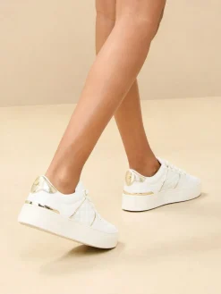 Lipsy White Standard Fit Flat Chunky Flatform Stripe Lace Up Trainers^Women Sneakers