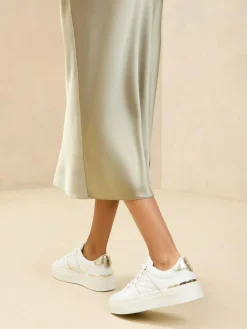 Lipsy White Standard Fit Flat Chunky Flatform Stripe Lace Up Trainers^Women Sneakers