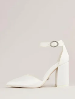 Best Lipsy White Standard Fit Occasion Ivory Satin Bridal Mid Block Heel Wedding Courts
