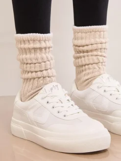 Lipsy White Wide Fit Chunky Canvas Lace Up Sports Trainers^Women Sneakers|Wide Fit & Extra Wide Fit