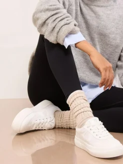 Lipsy White Wide Fit Chunky Canvas Lace Up Sports Trainers^Women Sneakers|Wide Fit & Extra Wide Fit