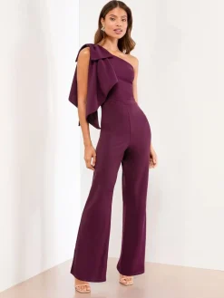 Online Lipsy Wine Petite One Shoulder Bow Jumpsuit