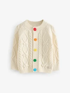 Online Little Bird by Jools Oliver Knitted Cable Cotton Cardigan Ecru