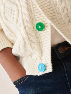 Online Little Bird by Jools Oliver Knitted Cable Cotton Cardigan Ecru