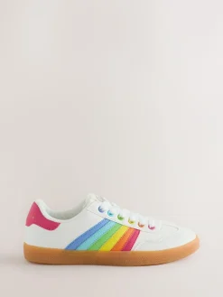 Hot Little Bird by Jools Oliver Older Gum Sole Trainers with Rainbow Stripe White