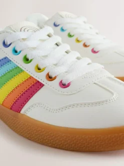 Hot Little Bird by Jools Oliver Older Gum Sole Trainers with Rainbow Stripe White
