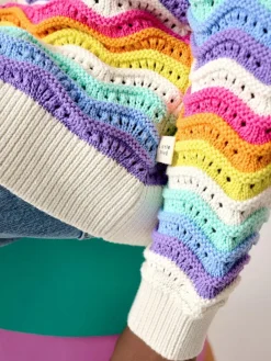 Discount Little Bird by Jools Oliver Multi 100% Cotton Wavy Stripe Knitted Cardigan