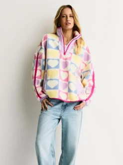 Little Bird by Jools Oliver Multi Heart Colourblock Borg Fleece^Women Hoodies & Sweatshirts|Coats & Jackets