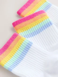 Discount Little Bird by Jools Oliver Ankle Socks 3 Pack White Pastel Rainbow Stripe