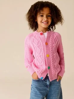 Discount Little Bird by Jools Oliver Knitted Cable Cotton Cardigan Pink