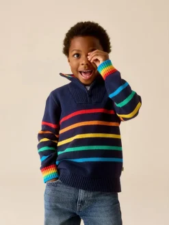 Little Bird by Jools Oliver Navy Knitted Long Sleeve 1/4 Zip Jumper