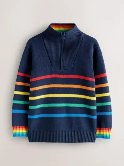 Little Bird by Jools Oliver Navy Knitted Long Sleeve 1/4 Zip Jumper