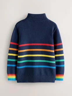 Little Bird by Jools Oliver Navy Knitted Long Sleeve 1/4 Zip Jumper