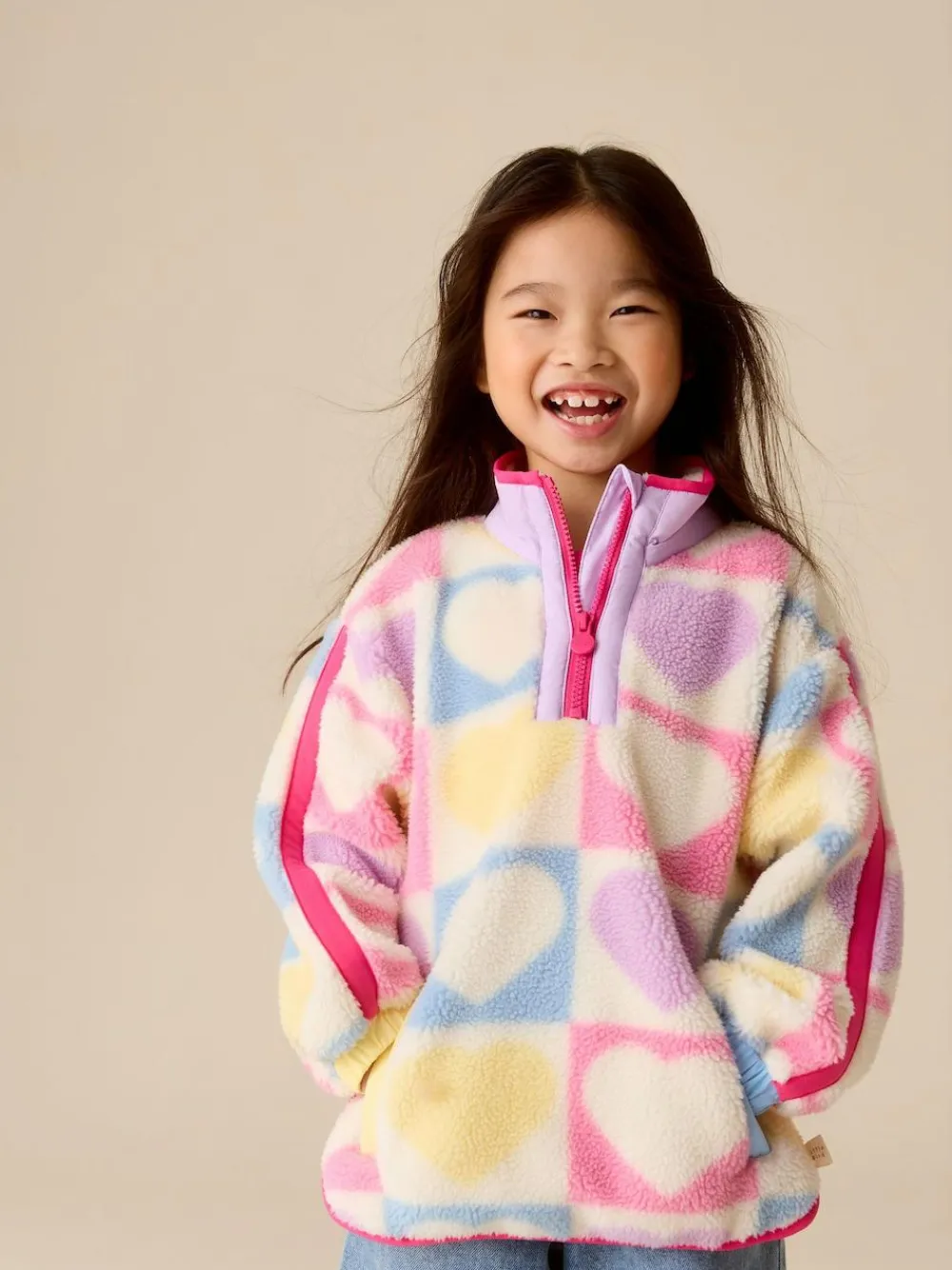 New Little Bird by Jools Oliver Multi Heart Colourblock Borg Fleece