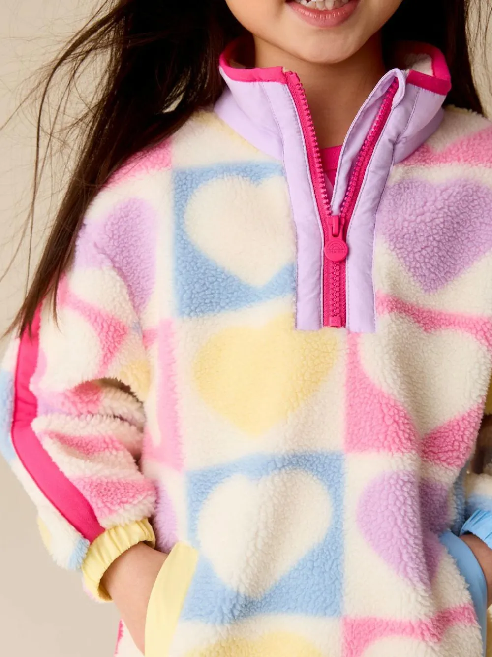 New Little Bird by Jools Oliver Multi Heart Colourblock Borg Fleece