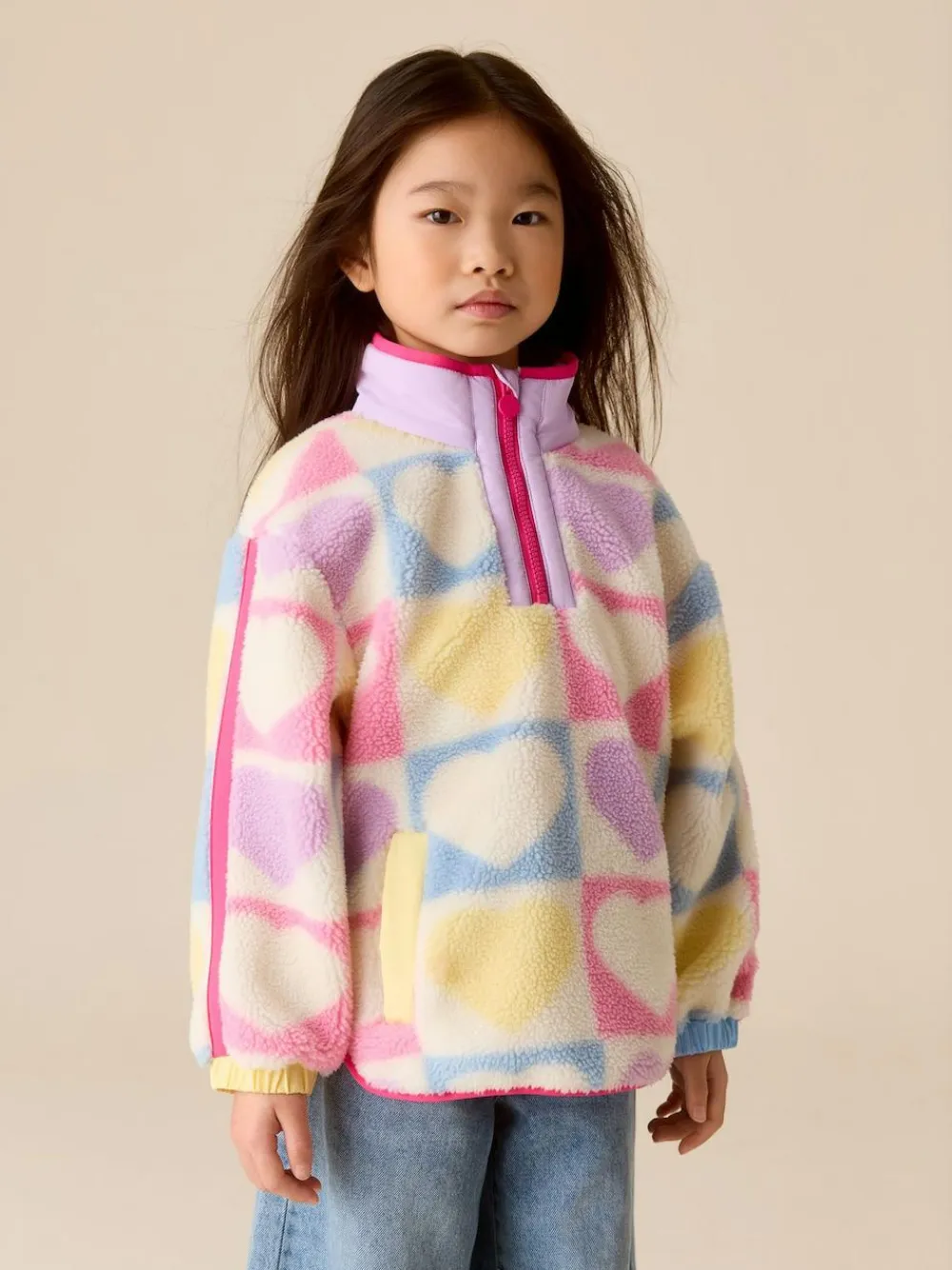 New Little Bird by Jools Oliver Multi Heart Colourblock Borg Fleece