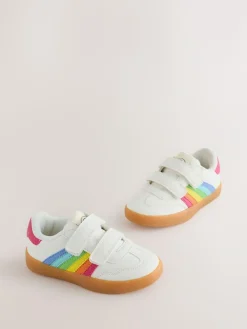 Little Bird by Jools Oliver White Younger Gum Sole Trainers with Rainbow Stripe^ Sneakers|Sneakers