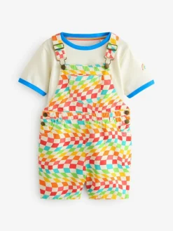 Outlet Little Bird by Jools Oliver Multi Rainbow Checkerboard Twill Dungarees