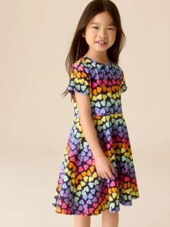 Discount Little Bird by Jools Oliver Rainbow Hearts Short Sleeve Jersey Skater Dress